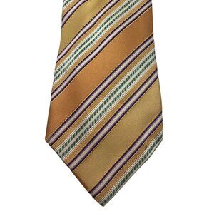 Ermenegildo Zegna Silk Tie Made Italy Striped Gold Orange Business Preppy 61"